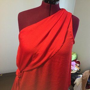 ASHER KATHLEEN LADIES SIZE L RED BLOUSE TOP ONE SHOULDER SLEEVELESS